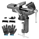SWAWIS Schraubstock Klemmbar, Breite der Backe: 75 mm,360° Schraubstock Drehbar, Kann zur Befestigung von Teilen wie Ho lz und Metall