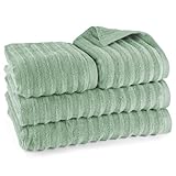 Pure Label 4-TLG. Handtücher Set mit Aufhängeschlaufen aus 100% Baumwolle, saugstark, weich und Oeko-TEX Zertifiziert - 2X Badetuch (70x140cm) 2X Handtuch (50x100cm), Salbeigrün
