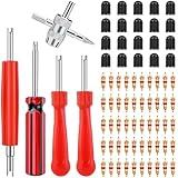 mxuteuk 75Stück ventilschlüssel-50Stück ventilausdreher,20Stück reifenventil,1Stück 4-Wege-Ventilwerkzeug,3Stück Einkopf-Ventileinsatzentferner,1Stück Entfernerwerkzeug
