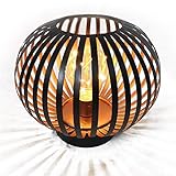 HAB & GUT LED Windlicht Kupfer L236- Kugel Deko Lampe Metall Tischlampe gestreift Batterie Lichteffekt Terrasse Balkon