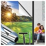 Niviy Fensterfolie Spiegelfolie Fenster von Außen Blickdicht von Innen Durchsichtig,44.5X200cm Sichtschutz Sonnenschutz Hitzeschutzfolie Anti-UV Selbstklebend Einseitige Spiegelfolie Silber