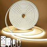 Lamomo COB LED Streifen, Naturweiß Dimmbar 5M LED Strip, Wasserdicht 4000K Neon Led Leiste mit Fernbedienung, Silikon Flexibel Lichtleiste für Schlafzimmer Innen Außen Küche DIY Deko, CRI90+