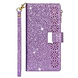 Nadoli Ledertasche für Xiaomi POCO X3 NFC,9 Kartenfächer Entwurf Blumen Reißverschluss Glänzend Funkeln Magnetverschluss Brieftasche Hülle Etui mit Standfunktion