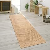 Paco Home Teppich Wohnzimmer Naturfaser Handgearbeitet Jute Meliert Modernes Muster Boho Stil, Grösse:80x150 cm, Farbe:Natur