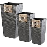 KADAX Blumentopf 3er Set, Blumenkübel aus Kunststoff, Pflanzkübel Set, wetterfester Blumentopf, Innen- und Außenbereich, Outdoor-Pflanzkübel, witterungsbeständiger Blumenkübel (Grafit 3er Set)