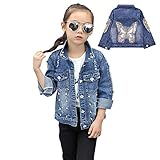 L PATTERN Kinder Mädchen Jeansjacke Jeans Mantel Denim Prinzessin Jacke Übergangsjacke Frühjahr Herbst Outwear mit Pailletten, Schmetterling, 122-128