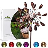 Solar Metall Windrad - mit LED-Licht und Schmucksteinen - Höhe: 190 cm - Windspiel für draußen - Leichter Aufbau - extra große Gartendeko - wetterfest, standfest - ideal für Terrasse und Garten