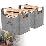 YZNAHRE 2x XXL Holzkorb für Kaminholz – Faltbarer Filzkorb mit extra dickem Filz & verstärktem Griff, Große Filztasche für Brennholz, Einkauf, Zeitung (50x32x40 cm, Grau)