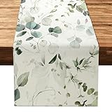 LOMOHOO Tischläufer Grün 32x180CM Tischläufer Eukalyptus, Saisonale Tischläufer Modern für Esstisch Dekor Hochzeit Küche Drinnen Draußen Wohnzimmer Party