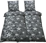 Leonado Vicenti 4tlg. Bettwäsche Seersucker Sterne Grau 155x220 cm Schlafzimmer Set Bezug Kissen Decke