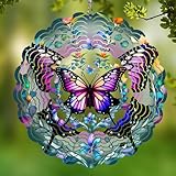 Zernblend Rotierendes Windspiel mit lila Schmetterlingen, Windspiele für Draußen Hängend, Windspiel, Windrad