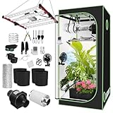 Ollewiellan Growzelt Komplettset 100x100x200cm, 240W Faltbar LED Grow Lampe, Vollspektrum Belüftungssystem, Indoor Hydroponik Zelt