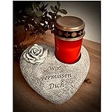 NECESITAS Grabschmuck Wetterfest | Herz als perfekte Grabdekoration | Deko-Gedenkstein mit LED-Grablicht | Herz Deko für den letzten Weg | Perfekt für den Todestag oder Allerheiligen