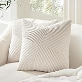 Topfinel Kissenbezug 40x40 Creme Kordsamt 2er Set Windmühle Streifen Muster Kissenbezüge Kissenhülle Sofakissen Dekokissen Couchkissen Zierkissenbezug Patchwork Design Deko Wohnzimmer Büro Hotel