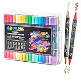 Niesel Filzstifte mit doppelter Spitze – Marker für kreatives Notizbuch – 48 Farben Acryl mit feiner Spitze und Pinsel für Malerei, Zeichnungen, Stoff und Holz