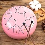 MZSX Stahlzungentrommel 6 Zoll 8 Noten, Schlagzeug Instrument Handtrommel, Steel Tongue Handpan Schlaginstrument für Kinder, mit Trommelschlägeln für Meditation Yoga Klangheilung (Rosa)