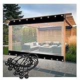 Strapazierfähiger wasserdichter Outdoor-Vorhang – transparente PVC-Plane mit Ösen für Pergola Terrasse und Seitenvorhänge – Schwarz 4 x 2 m (13,1 x 7,5 Fuß)
