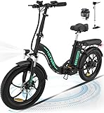 HITWAY E Bike Herren Elektrofahrräder,20 * 3.0 Zoll,E-Fahrrad klapprad, E Bike 250W Motor,36V 12Ah Batterie,Reichweite bis zu 35-90km,Off-Road Mountainbike mit 7 Gängen,City E-Bike Herren Damen,BK6S