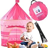 Retoo Spielzelt Kinder, Kinderzelt, Prinzessinnenschloss für Mädchen Spielhaus für Kleinkinder, Kinderhaus, Kinderspielhaus für Innen und Außen, Spielzeug, Tragetasche, 135x105x105cm, Rosa