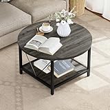 YITAHOME Runder Couchtisch, 80x80x46cm Rustikaler Wohnzimmertisch aus Holz für Wohnzimmer mit Ablage, Moderner Bauernhaus Couchtisch mit Stabilen Metallbeinen, Heimmöbel