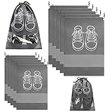12 Stück Reise Schuhtaschen, tragbare Schuhbeutel mit Kordelzug, Schuh Organizer Schuhsack, Schuh Aufbewahrungsbeutel staubdicht wasserdicht, Vlies mit transparentem Schlitz
