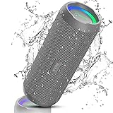 RIENOK Bluetooth Lautsprecher mit Licht Bluetooth 5.3 Musikbox Bass Kabellos Box mit IPX7 wasserdicht Stereo Sound Tragbar (Grau, 3,600 mAh)