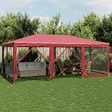 Qnhdfrt Partyzelt mit 10 Mesh-Seitenteilen Rot 6x4 m HDPE wasserdicht und UV-beständig für Garten Grillpartys und Outdoor-Events
