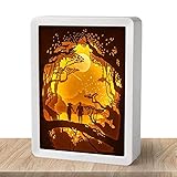 WOMHOPE Valentinstagsgeschenk, 3D-Papierschnitzerei, Nachtlicht, Schattenbox, Papierskulpturen, Rahmen, Tischlampen, dekorative Stimmungslicht, Schreibtischlampe (Gute Nacht)
