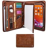 Calfinder Schreibmappe A4, PU Kunstleder, Konferenzmappe a4, A4 Dokumentenmappe mit Klemmbrett, Aktenmappe, Arbeitsmappe mit Reißverschluss, Klemmbrett, Ordner Meeting, Mappe für Schule - Retrobraun