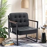 COLAMY Mid Century Modern ohrensessel, Bequeme Lounge Sessel, Leder Accent Chair, Kunstleder Empfangssessel mit Metallbeinen für Wohnzimmer Schlafzimmer Empfangsraum Wartezimmer, Schwarz