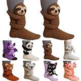 unilarinna 3D-Stricksocken Mit Tieren, Handgehäkelte Tiersocken, Doppellagige Baumwolle, Warme Umarmung Kuschelsocken Weihnachten Kuschelsocken Kinder Herbst Schwarz Lang Warme Männer Alpaka Socken