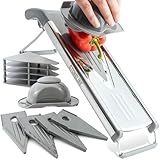 STONELINE V Hobel Gemüseschneider Set 9 teilig für Scheiben Stifte Streifen Würfel, mit 5 Schneid-Einsätzen Klingen aus Edelstahl, Gemüsehobel Gemüsereibe Pommesschneider Mandoline Küchenhobel