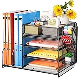 Schreibtisch Organizer mit Aktenhalter – 5-Tier Briefablage Ablagefächer mit Schublade, 4 Stifthalter, Schreibtisch-Aufbewahrung, Zeitschriftenhalter für Bürobedarf, Dokumentenaufbewahrung (schwarz)