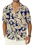 AUDATE Herren Hawaiihemd Kurzarm Urlaub Sommer Bedruckter Strand Beilaufig Hawaii Hemd Marine M