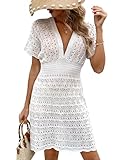 Desol Bikini Cover Up Strandkleid Damen Aushöhlen Häkelkleid Strand Strandtunika Damen Sommer V-Ausschnitt Strandponcho Beachwear Damen Strandurlaub