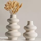 Keramik Vase - 2 Set of beige Runde Vase für Moderne Heimdekoration,Böhmische Deko Vasen,Vase für Bauernhaus Dekoration,Hochzeit Esszimmer Büro Mittelstück Dekoration