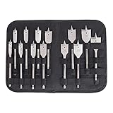 STIER Flachfräsbohrer 13-teiliges Set 10-32 mm, 1/4 Zoll, griffbereit in Transporttasche aus Textil, Sechskantschaft für Akkuschrauber geeignet, Einfaches und genaues Bohren mit Bohrspitze