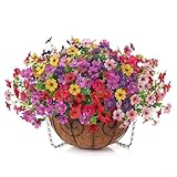Entgoinggo 25,4 cm Ketten-Hängekorb mit künstlichen violetten Blumen, Heim-/Hochzeitsdekoration, Metallkorb mit Kokosnussschaleneinsatz, Halbkugelgraskugel (B)