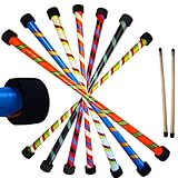 Flames N Games TWISTER Pro Devil Stick-Set (3-farbiges Vinyl-Deko) + silikonbeschichtete Holzhandstäbchen! Jonglierteufelsstäbe 4 Anfänger + Profis! (Orange/Blau/Weiß)