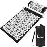Loti Akupressurmatte mit Kissen Set Schwarz – Akupressur Set gegen Nacken- & Rückenschmerzen – Massagematte mit Tragetasche – Nagelmatte/Nadelmatte – Akkupressmatte - Massagematte Ganzkörpermassage