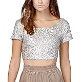 Sexy Oberteil Damen Bauchfrei Crop Tops Party Kurz Glitzer Shirt Clubwear Basic Karneval Festlich Eleganter GläNzend Weich Weiblich Seidenbluse Hochzeit Carnaval Tanktops RüCkenfrei