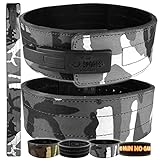 C.P. Sports Powerlifting Gürtel Leder mit Powerschnalle - Profi Gürtel, Trainingsgürtel, Gewichthebergürtel, Fitnessgürtel, Bodybuilding, Gewichtheben, Wettkampf - Camo-Weiß - M = 69-92cm