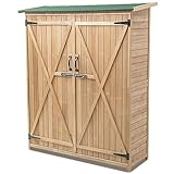 RELAX4LIFE Gartenschrank, Gerätehaus Holz, Geräteschuppen Wetterfest, Gartenhaus mit 3 Ablagen 2 Abschließbaren Türen, Holzschuppen mit Satteldach, 140 x 50 x 162 cm