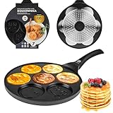 KARL HAUSMANN Pancake Pfanne Induktion - 26cm - Kinder mit Smiley Motiv - Spiegeleipfanne mit Antihaftbeschichtung - Für alle Herdarten - 7 x Form Maker - Eierpfanne - Pancakes Spiegelei - Poffertjes