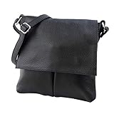 SH Leder Echtleder Umhängetasche Schultertasche Crossover aus Gernarbt Rindleder 26x25cm Kim G182 (Schwarz)