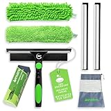 Fensterwischer und Fensterabzieher Profi Kombi-Set | Set Profi 25 cm mit Mikrofaser- und Chenille-Ersatzpads für Bad, Dusche, Auto, Glas (Fensterreiniger – Ohne Stiel)