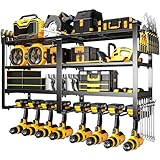 POKIPO Power Tool Organizer Wall Mount, Extended Large Heavy Duty Drill Holder, 4 Layer Garage Tool Organizer and Storage, Utility Racks Suitable for Workshop, Garage Cordless Drill