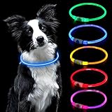AUAUY LED Leuchthalsband Hund, USB Aufladbar Längenverstellbarer Haustier Sicherheit Kragen Zuschneidbares Wasserdicht Leuchthalsband für Hunde und Katzen, 3 Modus (Blau)