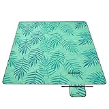 SONGMICS Picknickdecke, 200 x 200 cm, großer Teppich, für Camping, Park, Garten, Strand, wasserabweisend, maschinenwaschbar, faltbar, Farnmuster und Grün, GCM001C02