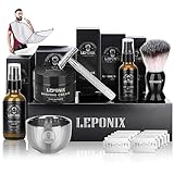 Nassrasierer Herren, Bartpflege Set für Männer inkl Safety Razor, Rasierpinsel,Rasiercreme After Shave Balsam, Pre Shave, Rasierschale,Rasierschürze, Geschenke für Männer